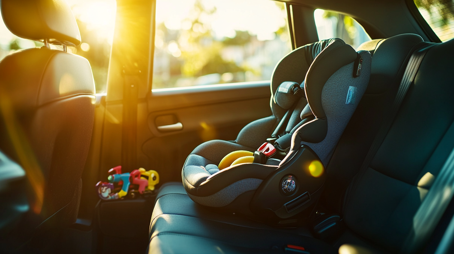 Lightweight car seat being carried through airport, showing compact size and FAA approval sticker visible